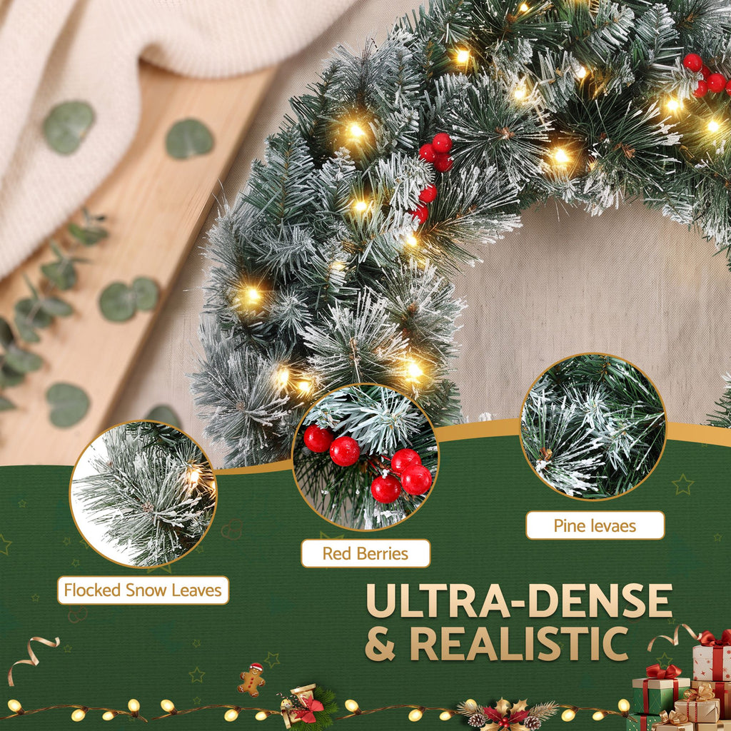 Pre-Lit Frosted Berry Christmas Wreath, 60cm