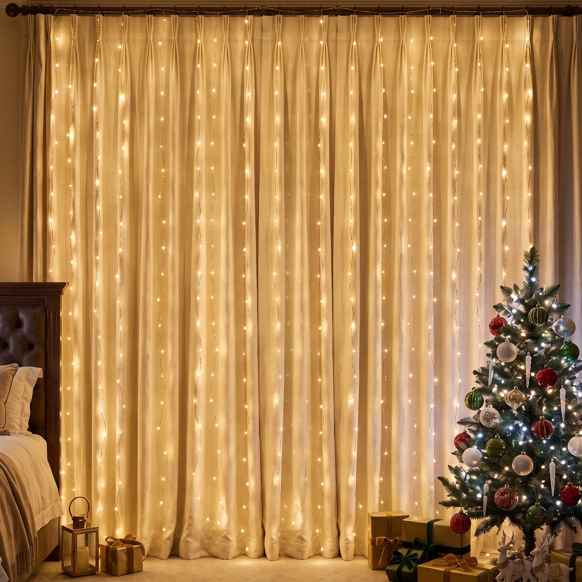 Warm White Curtain Lights, 3m x 6m, 600 LEDs
