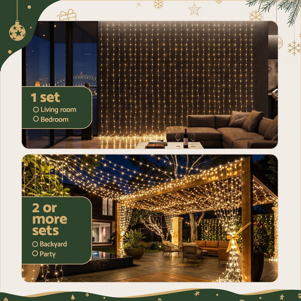 Warm White Curtain Lights, 3m x 6m, 600 LEDs