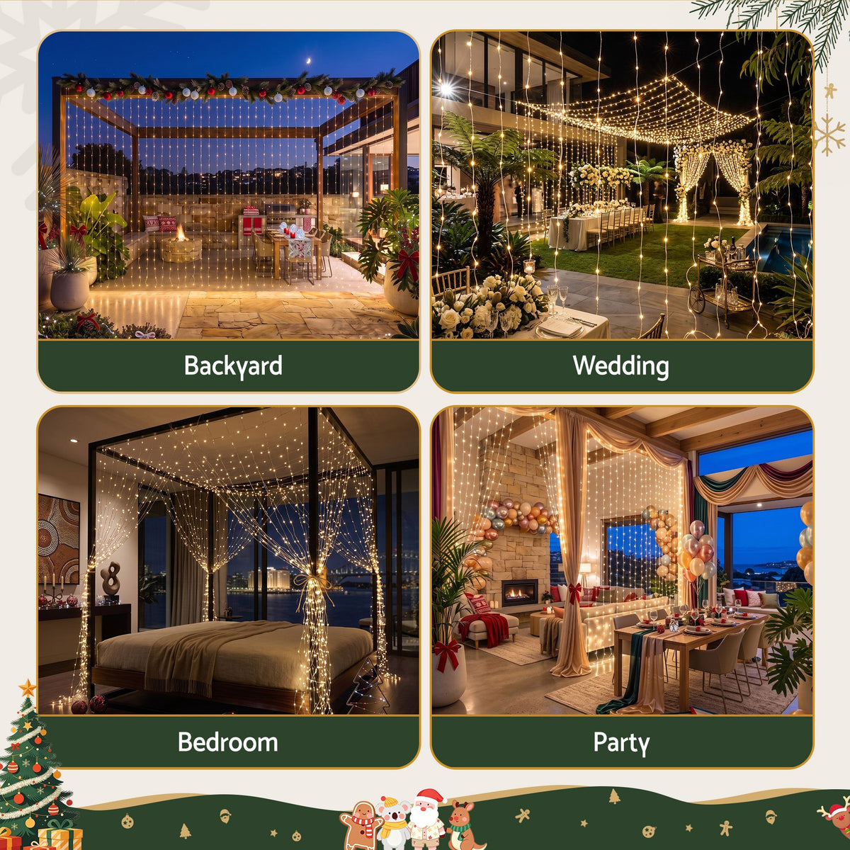Warm White Curtain Lights, 3m x 6m, 600 LEDs
