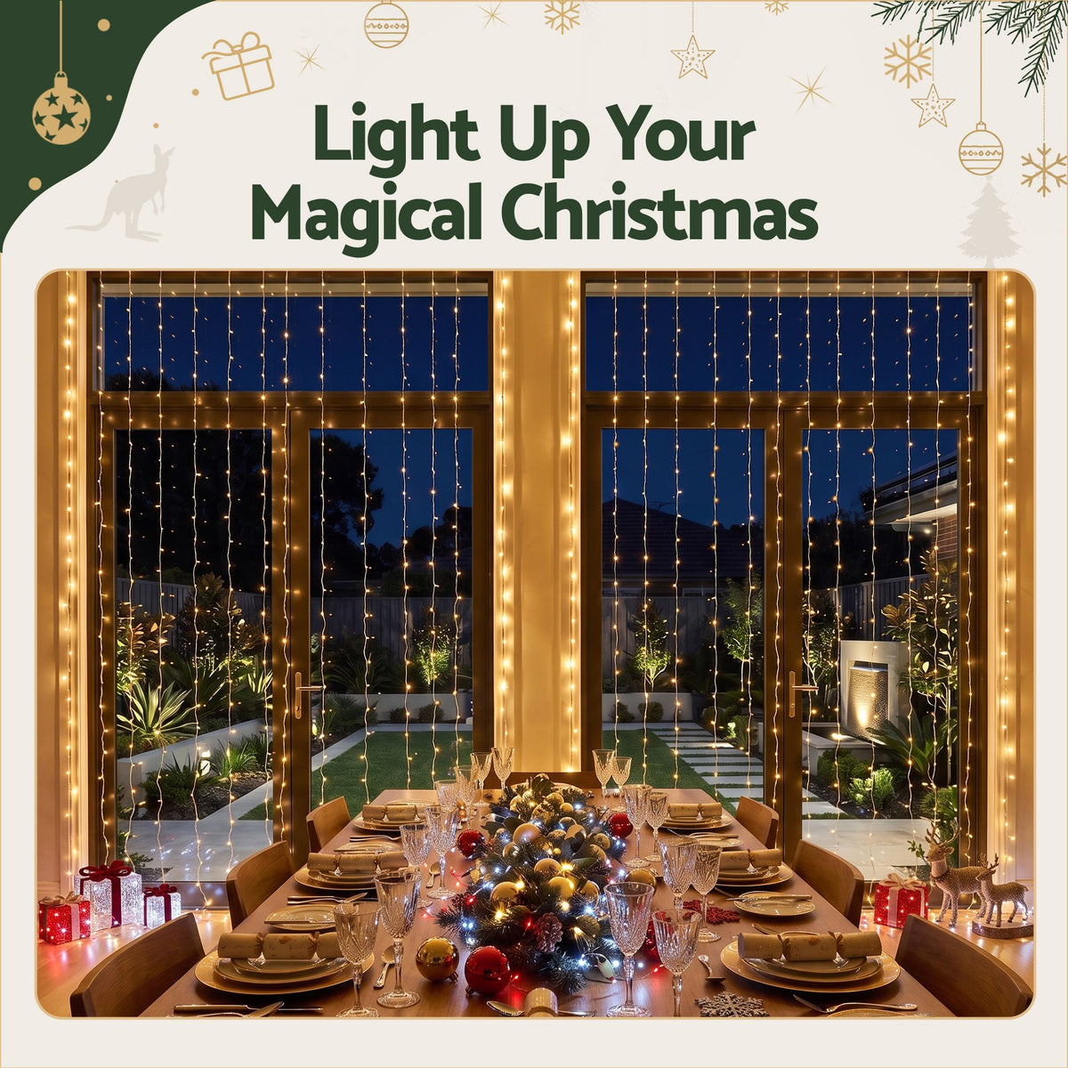 Warm White Curtain Lights, 3m x 6m, 600 LEDs