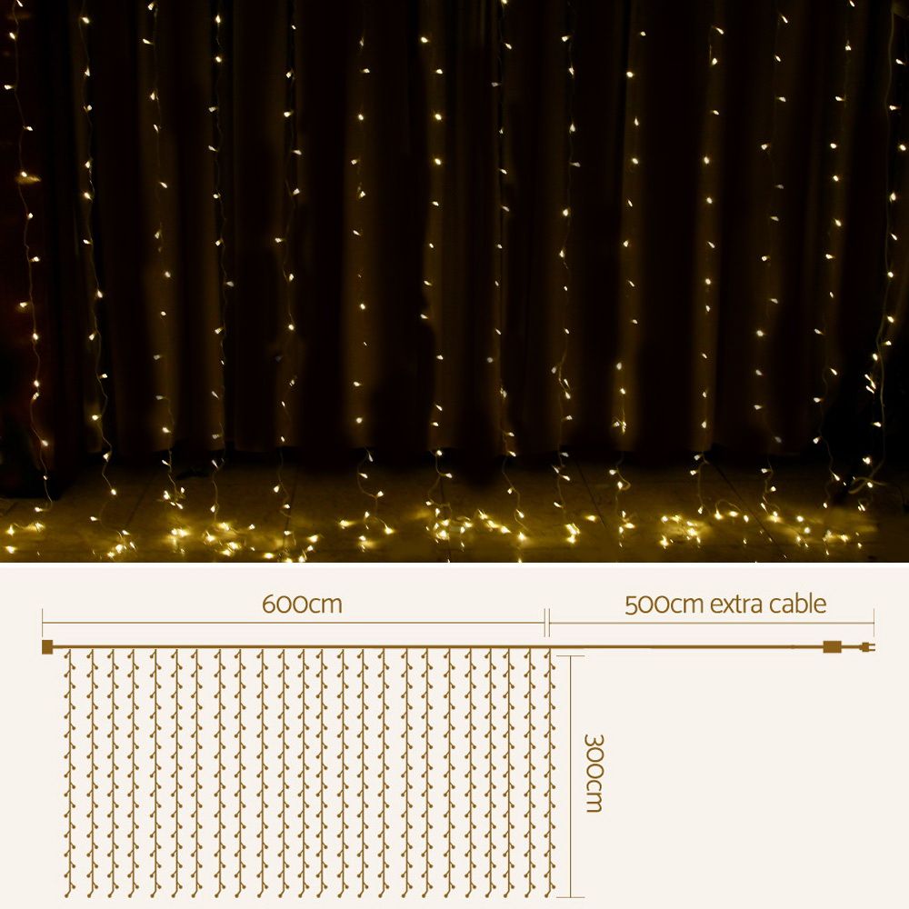 Warm White Curtain Lights, 3m x 6m, 600 LEDs