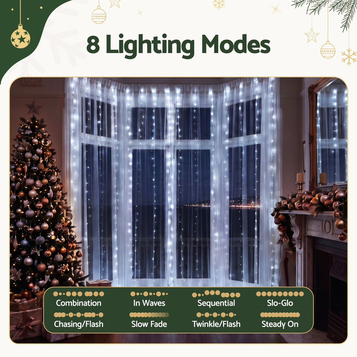 Cool White Curtain Lights, 6m x 3m, 600 LEDs