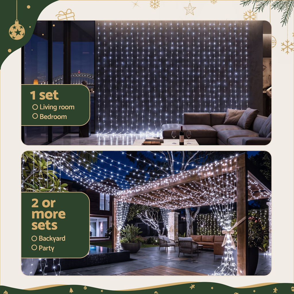Cool White Curtain Lights, 6m x 3m, 600 LEDs