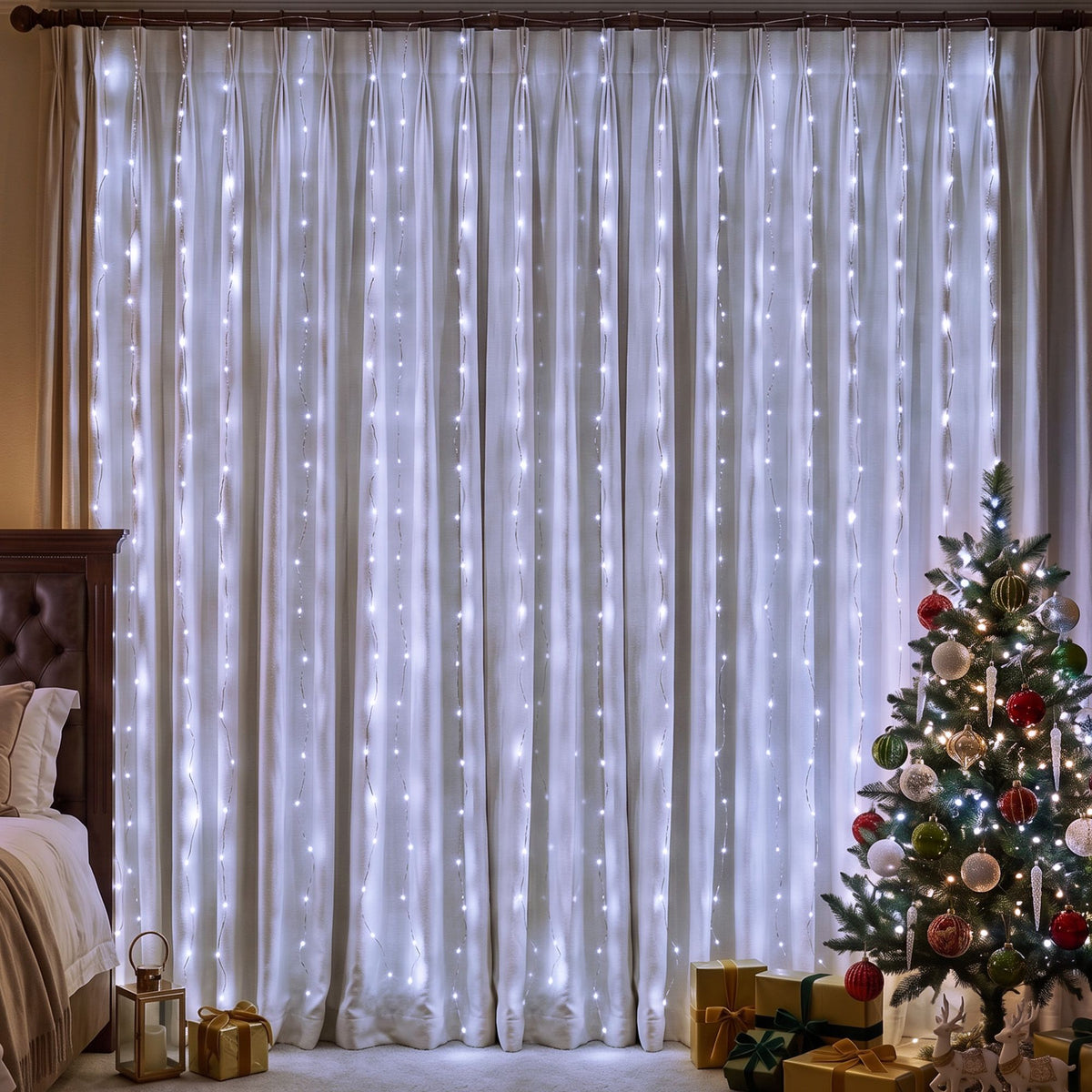 Cool White Curtain Lights, 6m x 3m, 600 LEDs