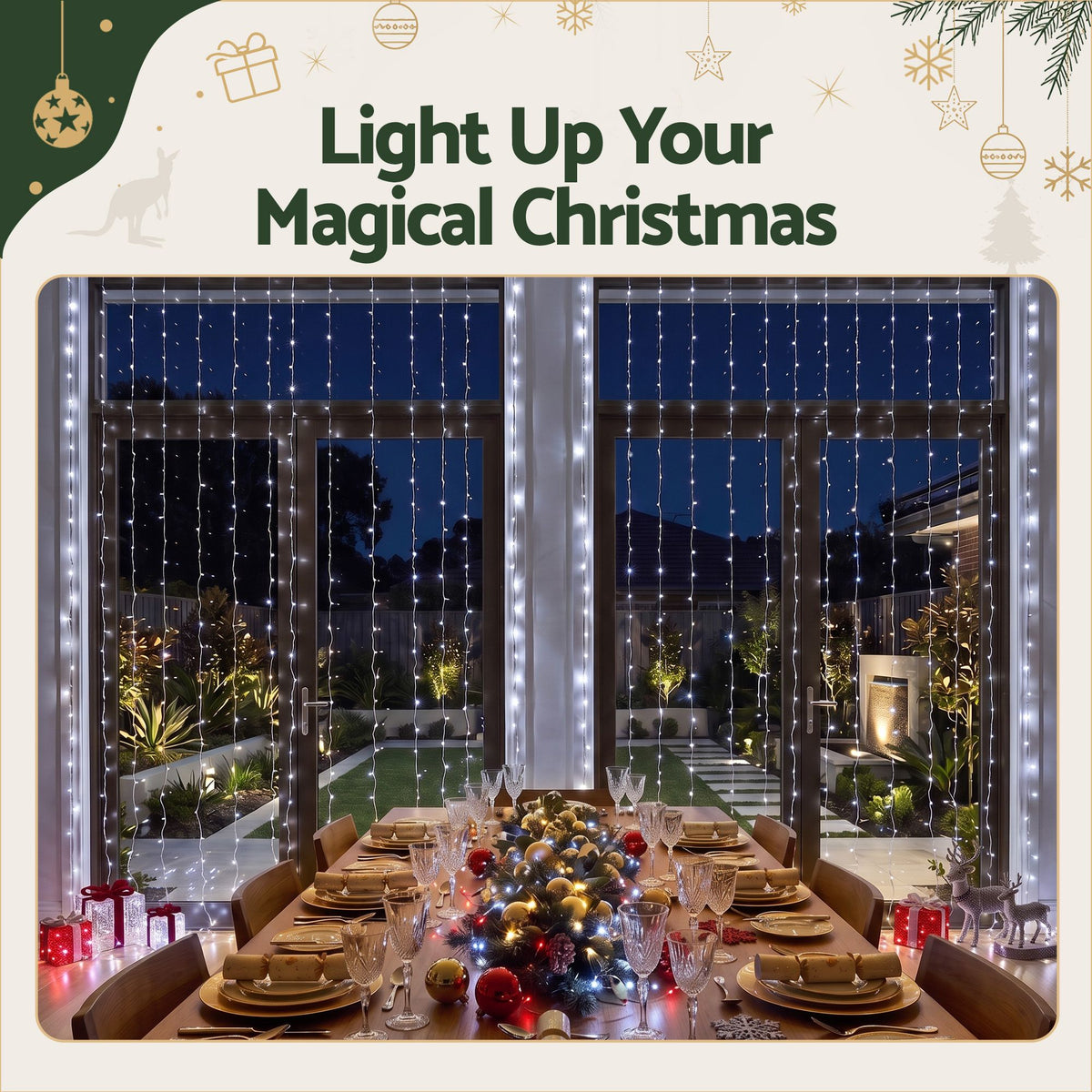 Cool White Curtain Lights, 6m x 3m, 600 LEDs