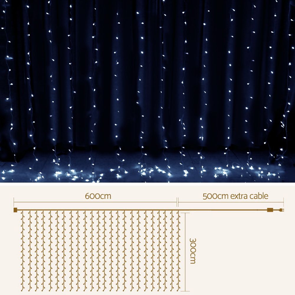 Cool White Curtain Lights, 6m x 3m, 600 LEDs