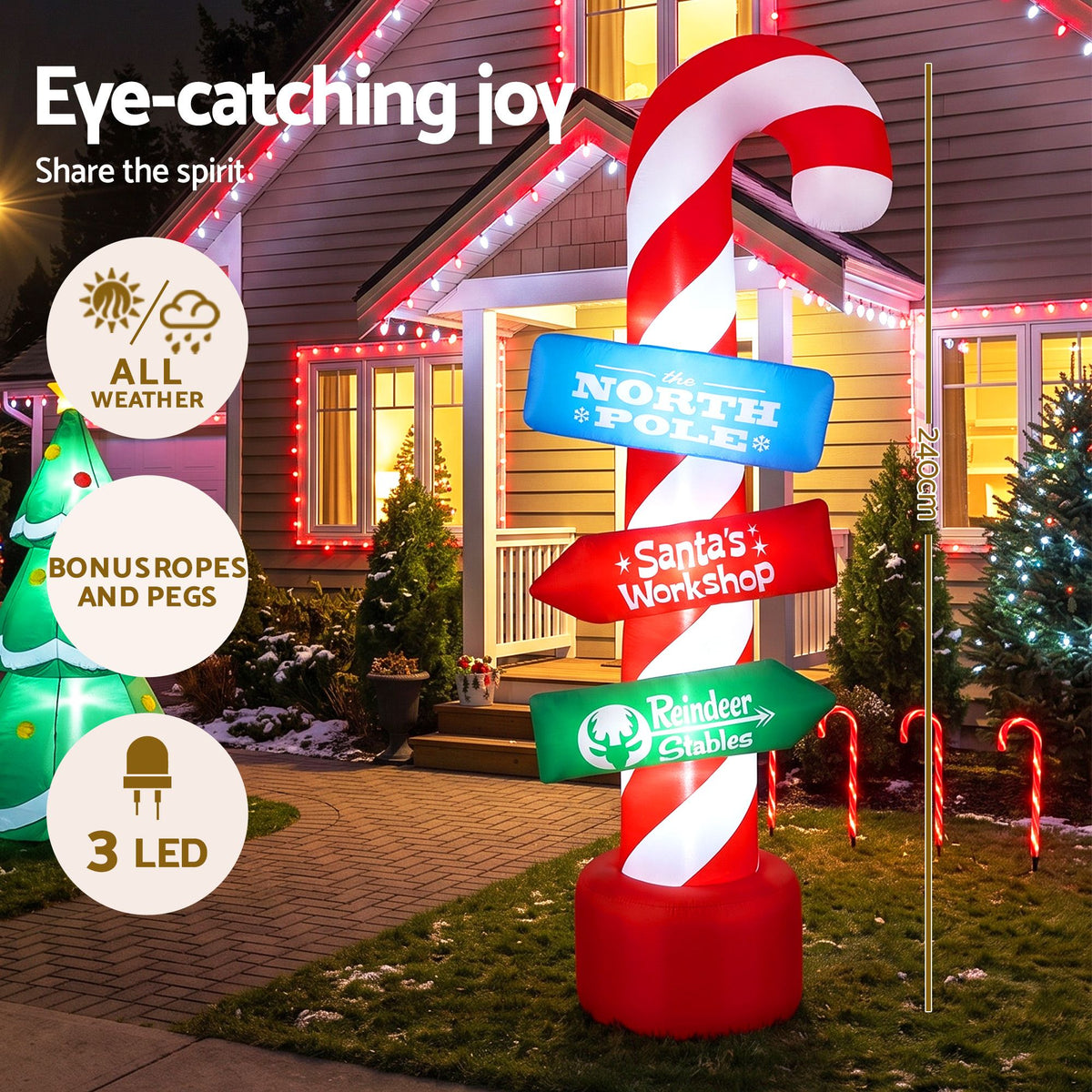 Inflatable Candy Cane Pole, 2.4m