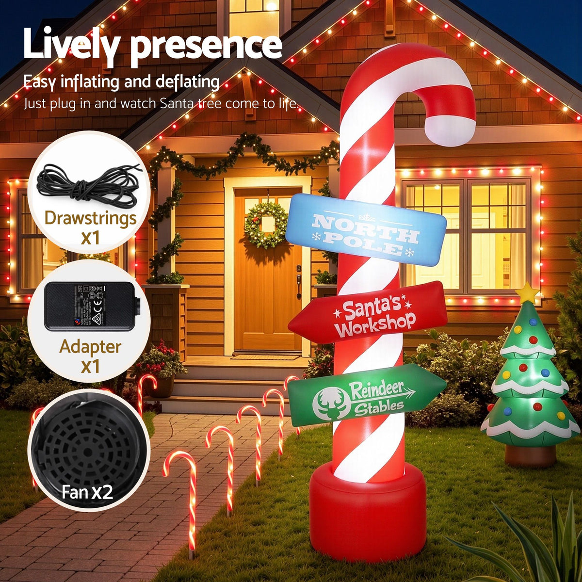 Inflatable Candy Cane Pole, 2.4m