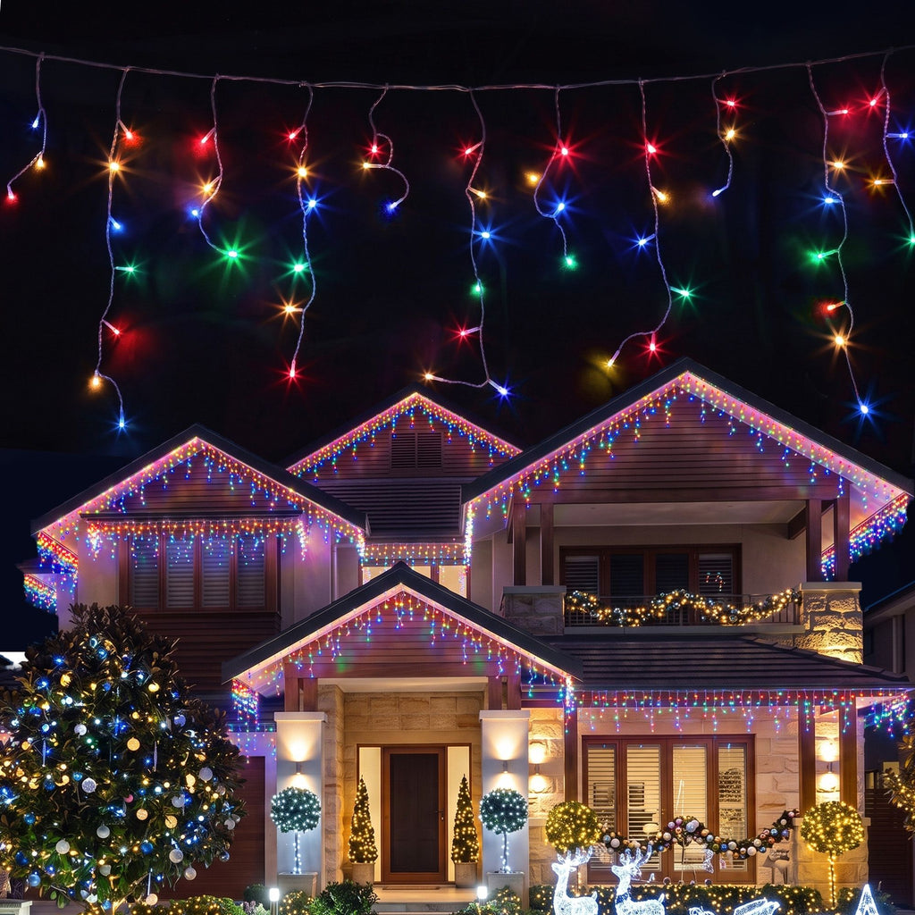 Solar Multicolour Icicle Lights, 12.5m, 500 LEDs