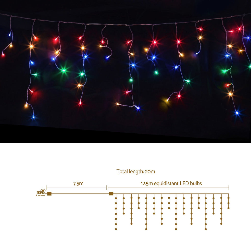 Solar Multicolour Icicle Lights, 12.5m, 500 LEDs