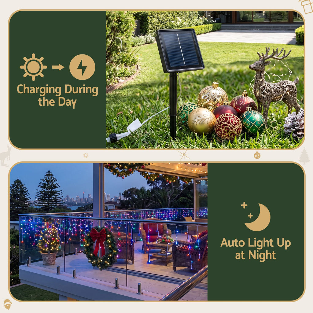Solar Multicolour Icicle Lights, 12.5m, 500 LEDs