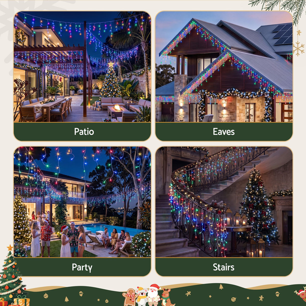 Solar Multicolour Icicle Lights, 12.5m, 500 LEDs