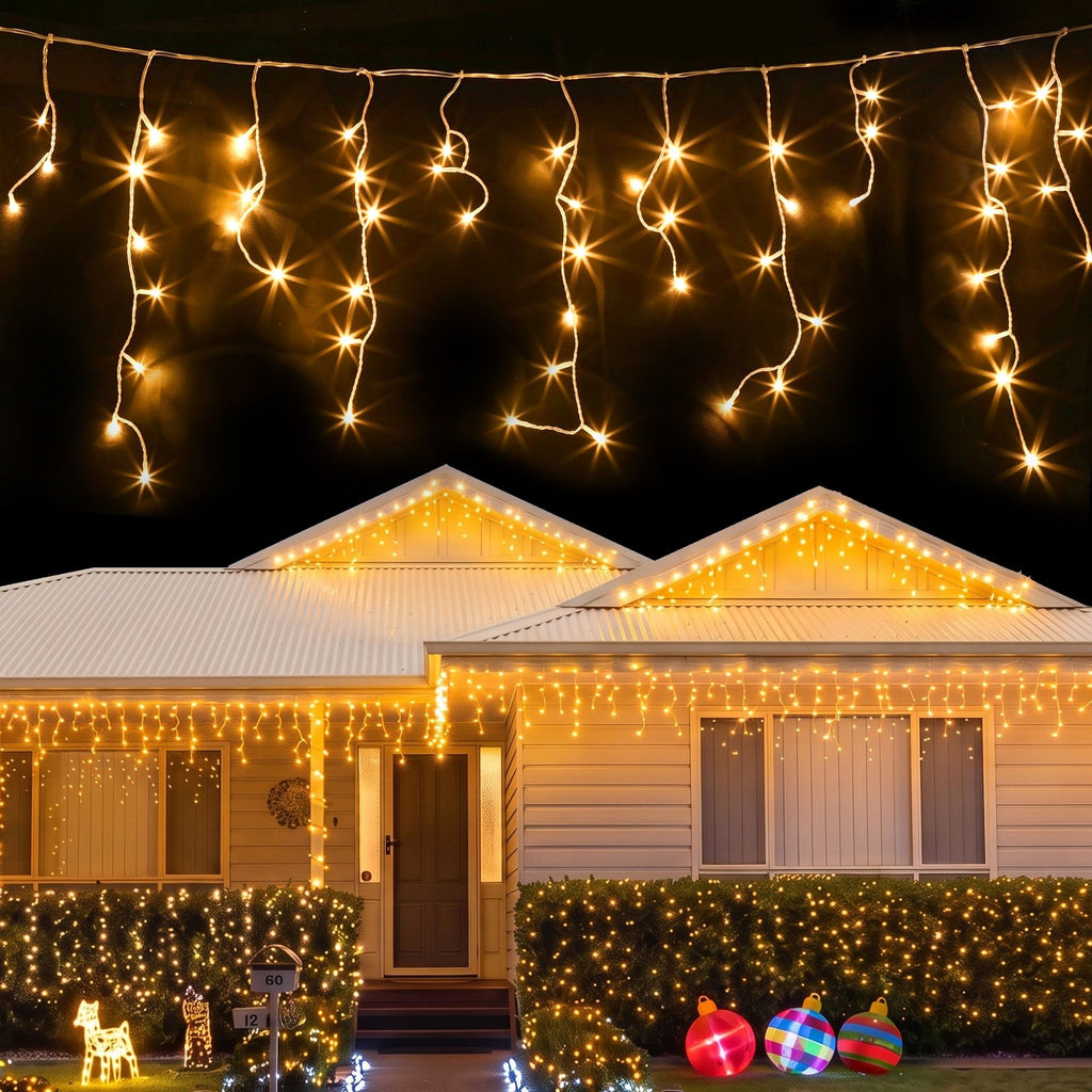 Solar Warm White Icicle Lights, 12.5m, 500 LEDs