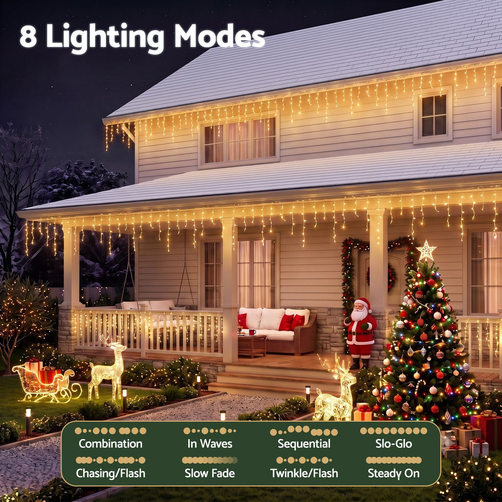 Solar Warm White Icicle Lights, 12.5m, 500 LEDs