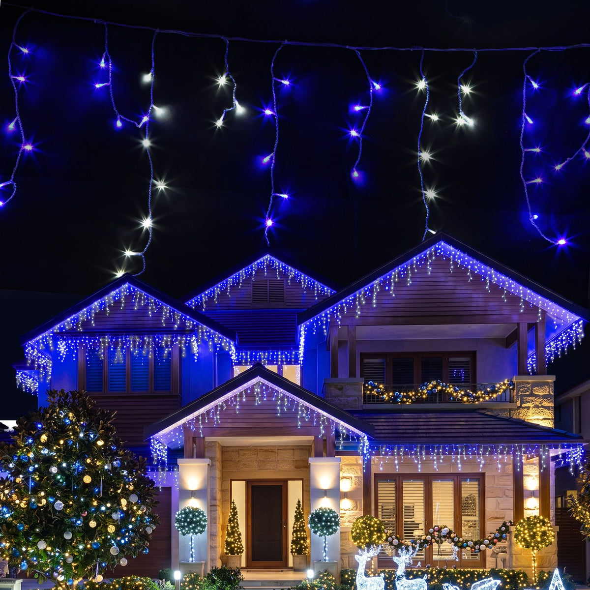 Blue and White Icicle Lights, 20m, 800 LEDs