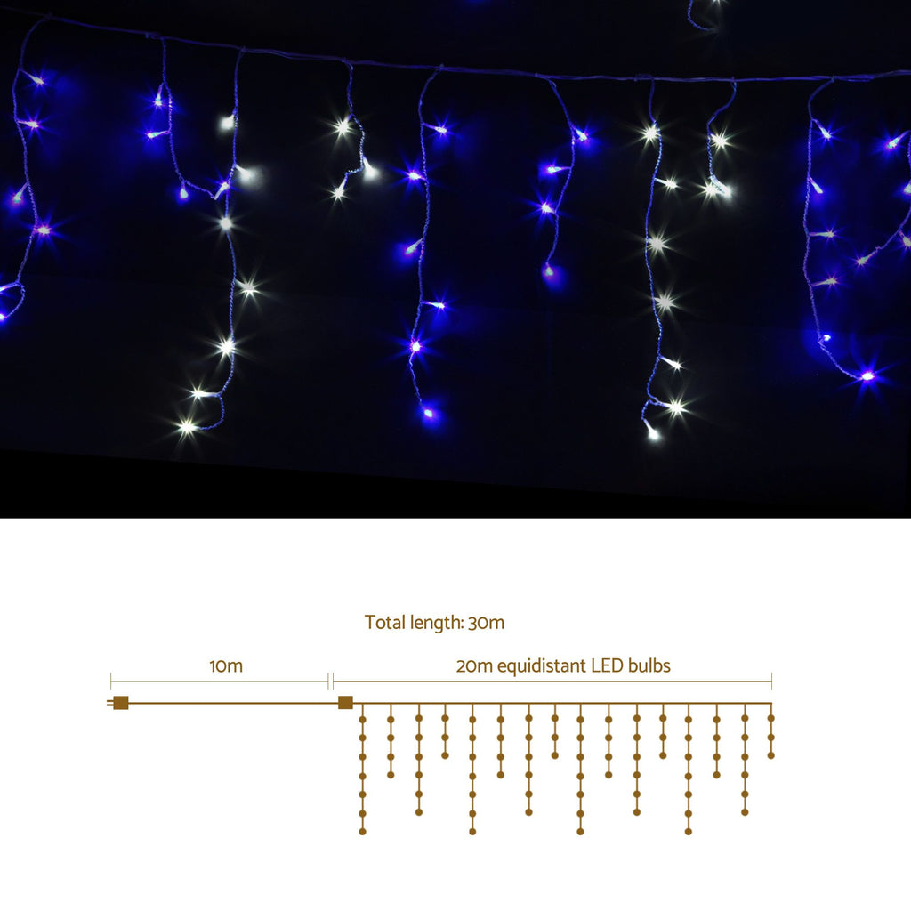 Blue and White Icicle Lights, 20m, 800 LEDs