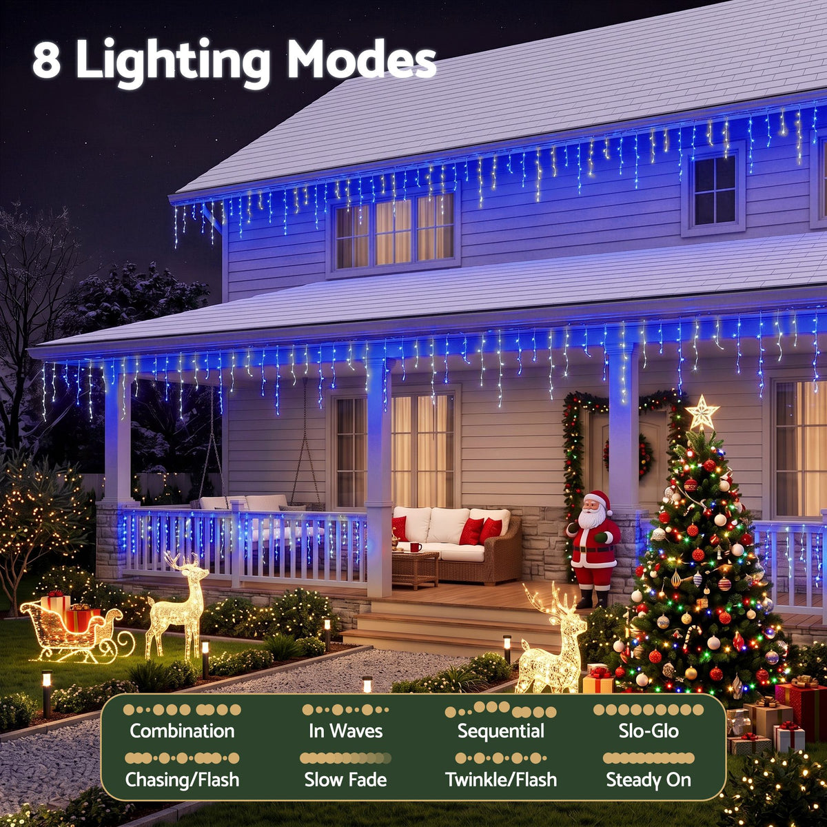 Blue and White Icicle Lights, 20m, 800 LEDs