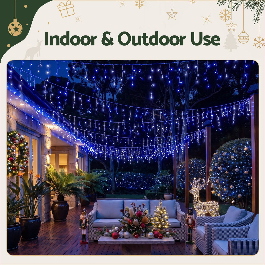Blue and White Icicle Lights, 20m, 800 LEDs