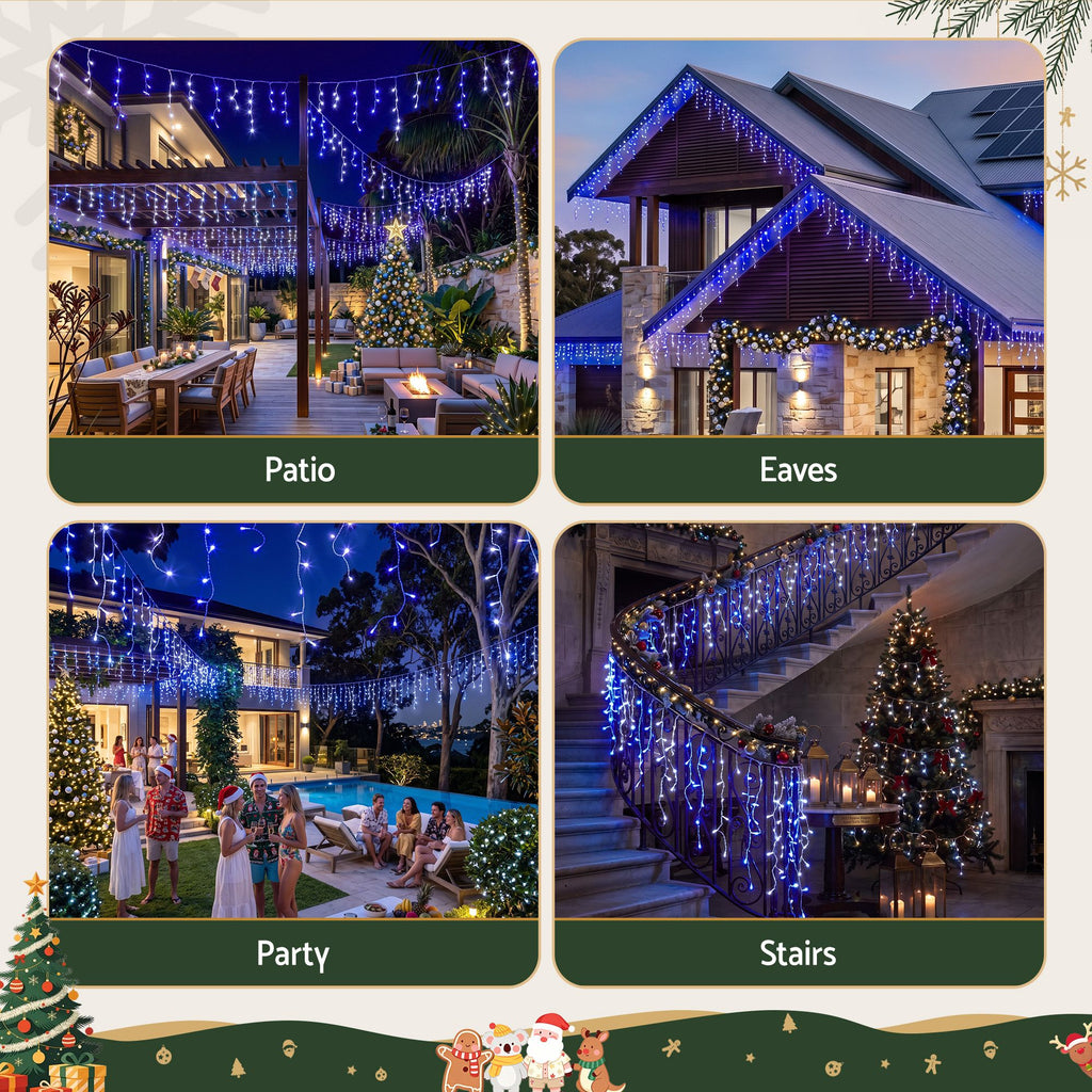 Blue and White Icicle Lights, 20m, 800 LEDs