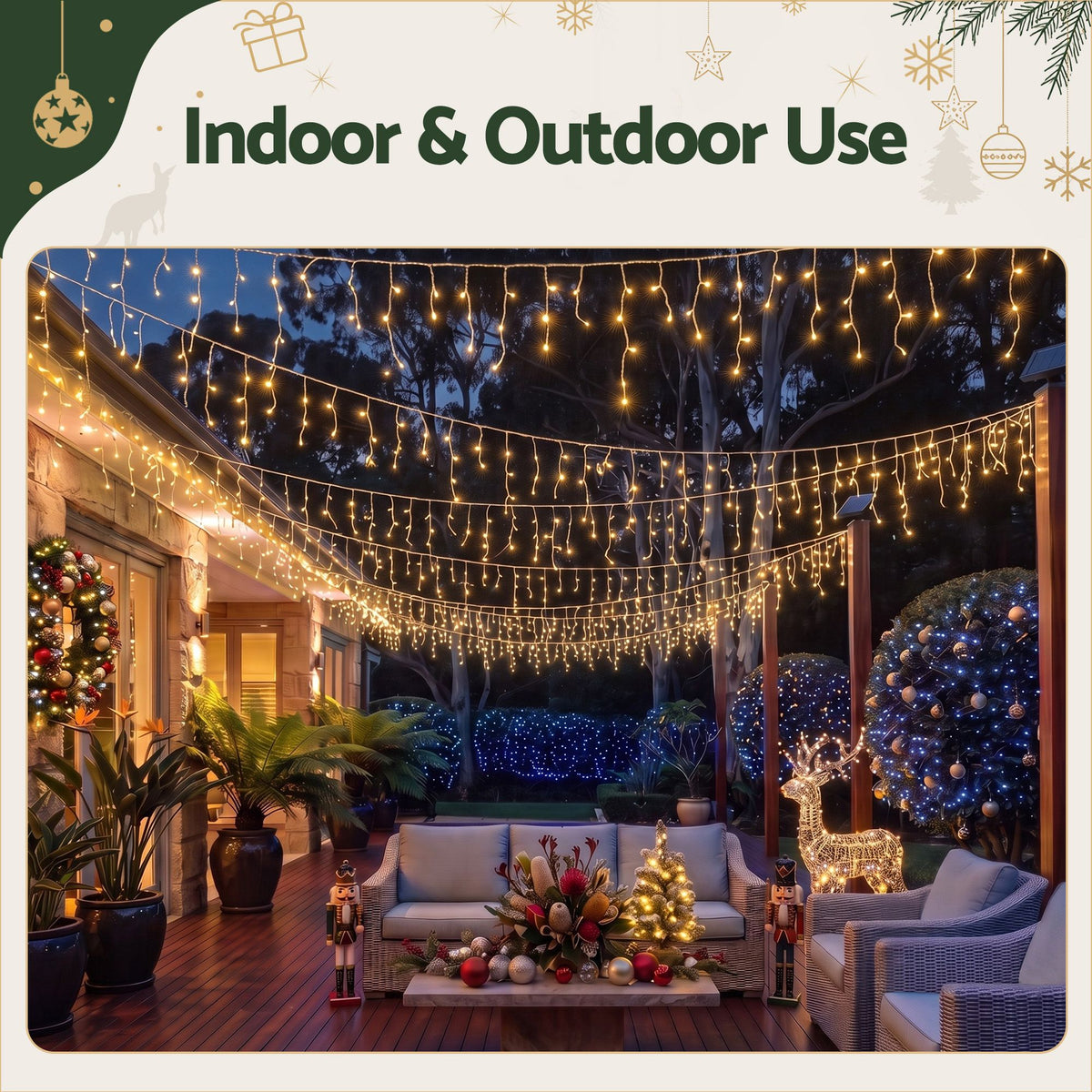 Warm White Icicle Lights, 20m, 800 LEDs