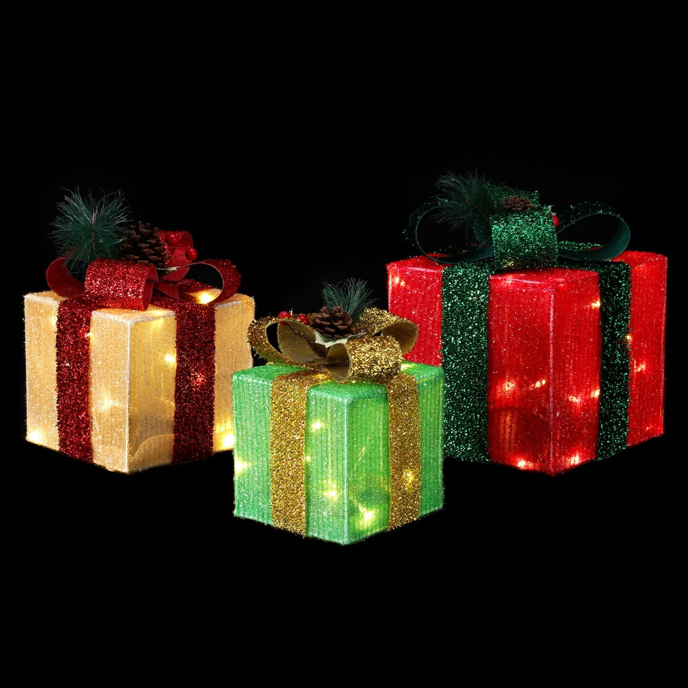 Light-Up Gift Boxes, Set of 3, Red, Green and White