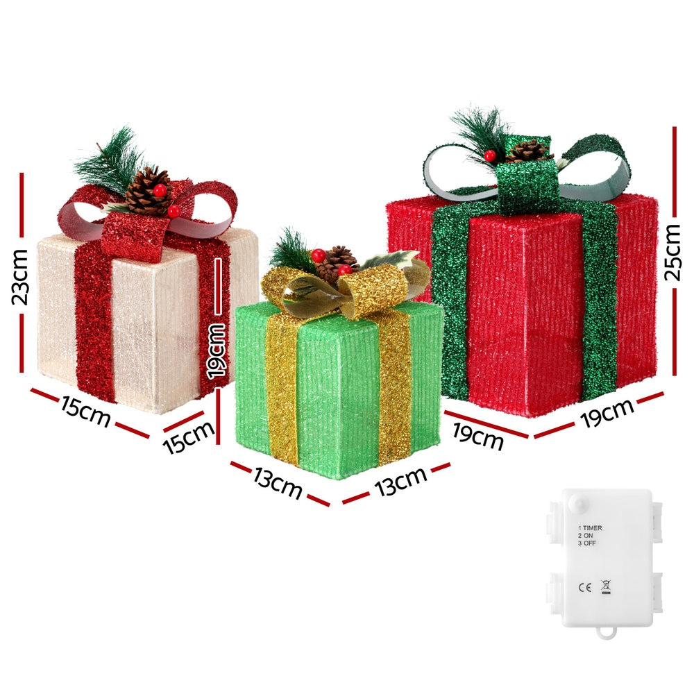 Light-Up Gift Boxes, Set of 3, Red, Green and White