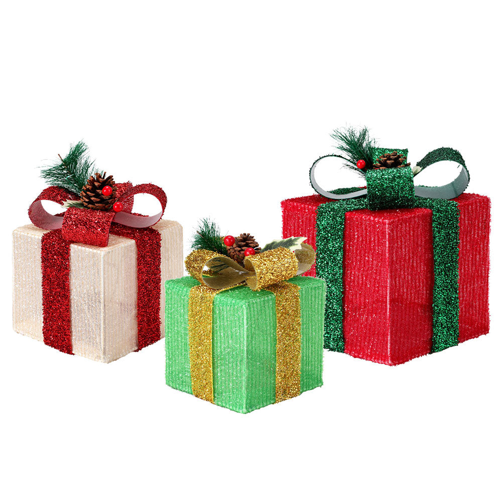 Light-Up Gift Boxes, Set of 3, Red, Green and White