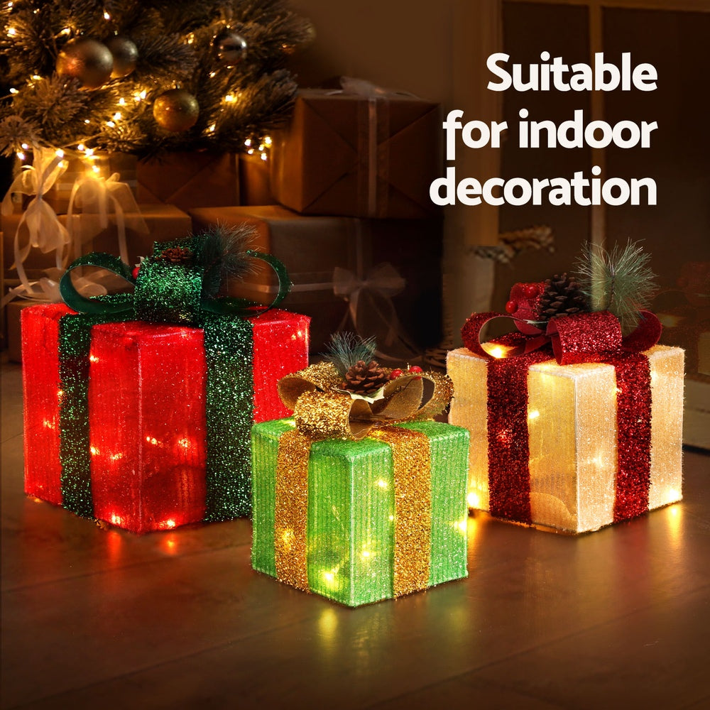 Light-Up Gift Boxes, Set of 3, Red, Green and White