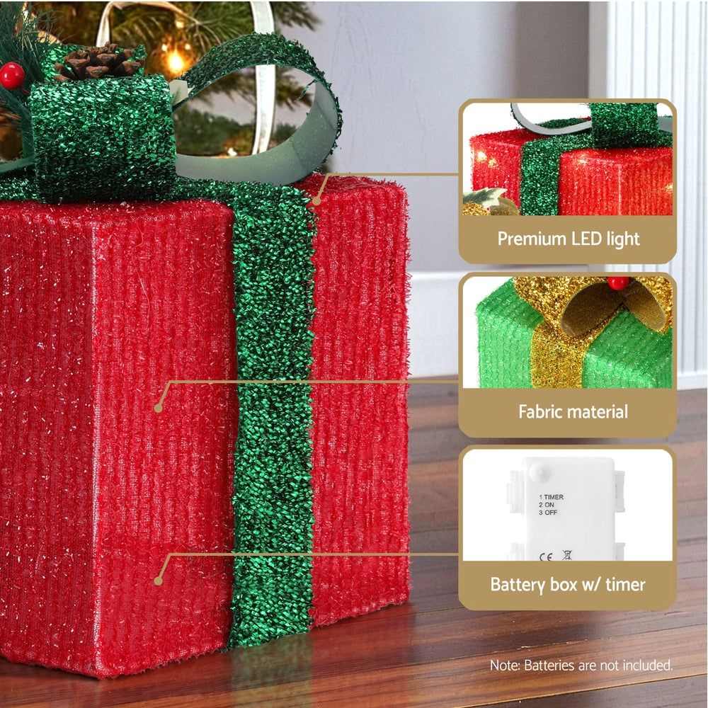Light-Up Gift Boxes, Set of 3, Red, Green and White