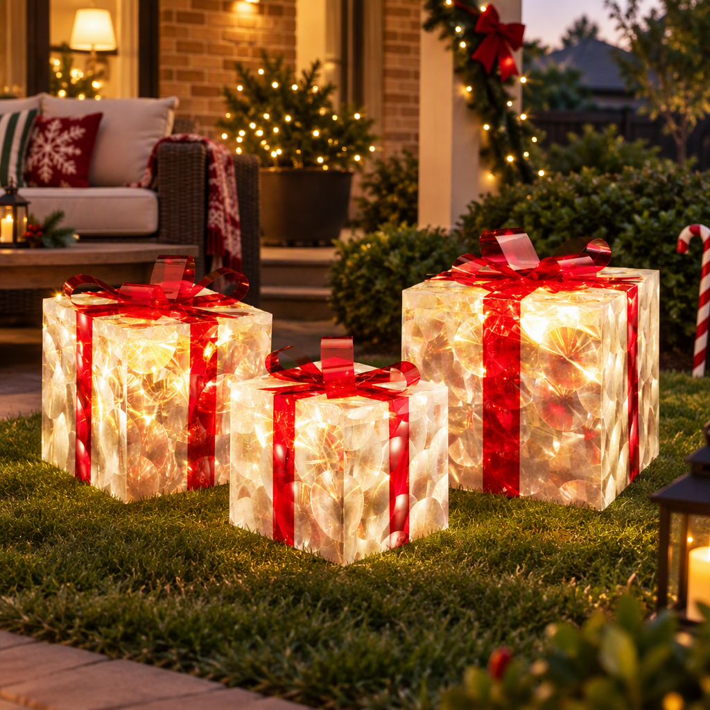 Light-Up Gift Boxes, Set of 3, Red