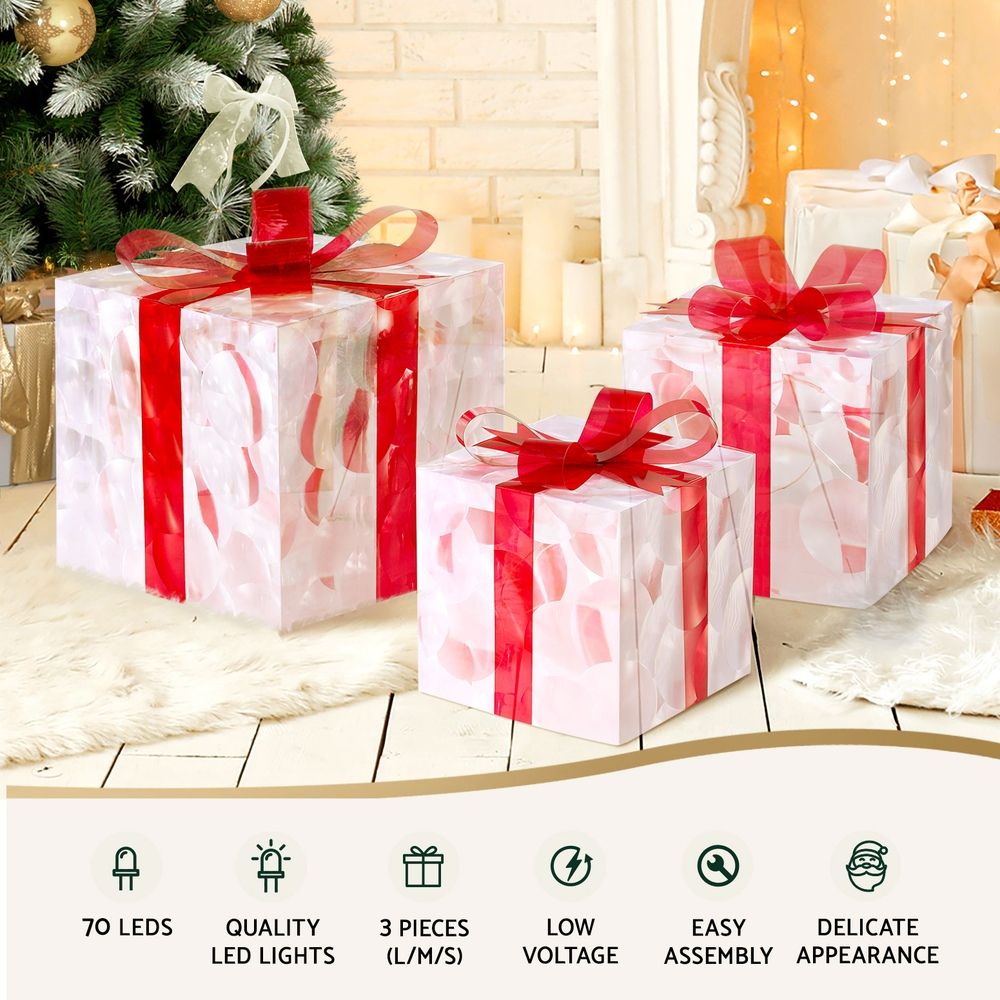 Light-Up Gift Boxes, Set of 3, Red