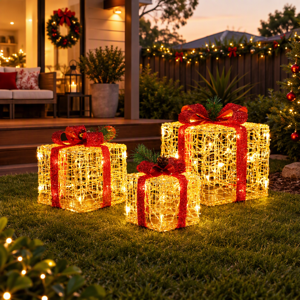 Light-Up Gift Boxes, Set of 3, Warm White
