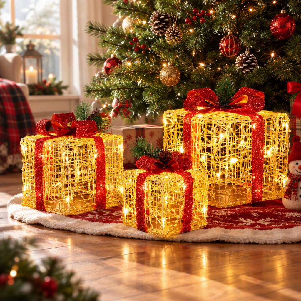 Light-Up Gift Boxes, Set of 3, Warm White
