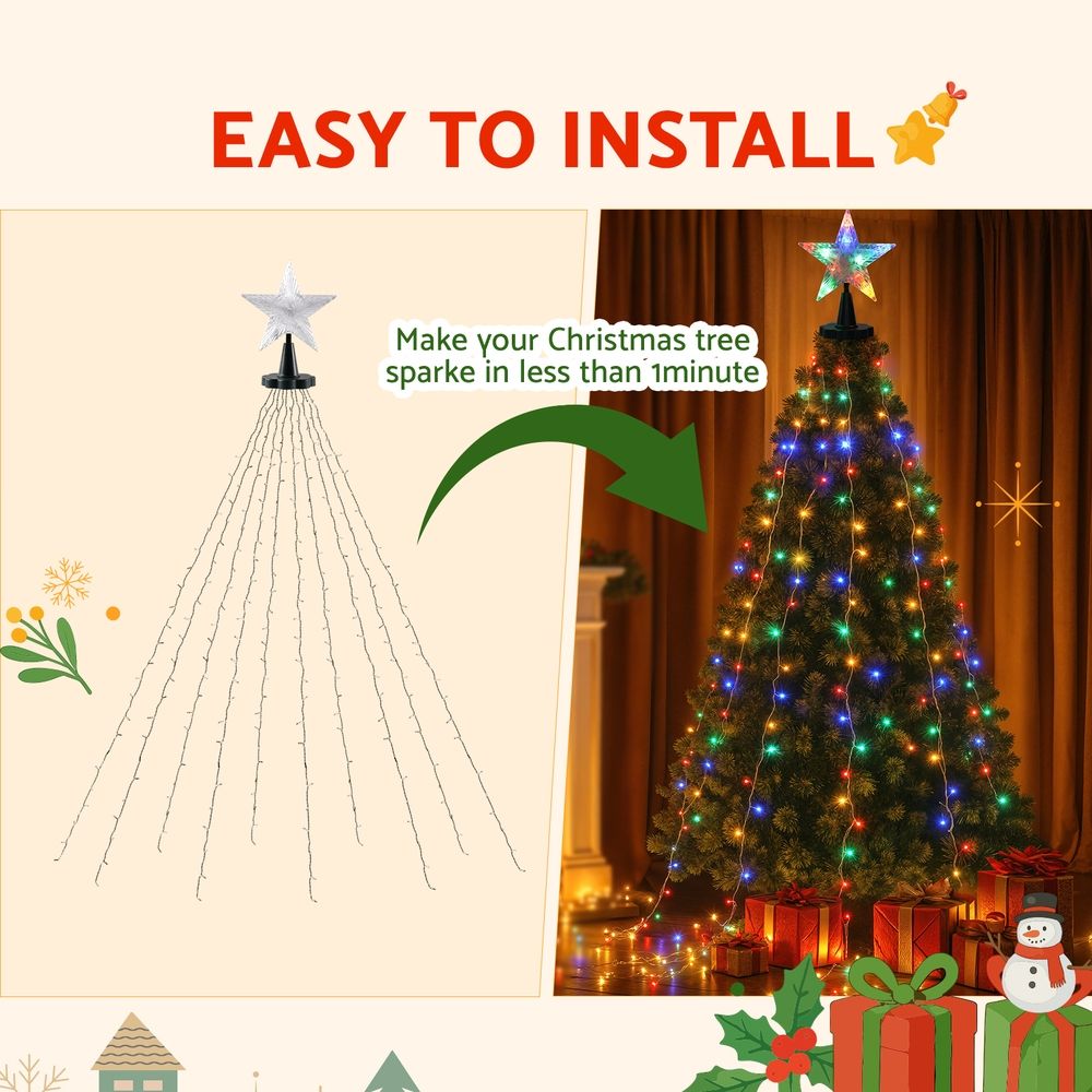 Star Topper with Waterfall Tree Lights, 2.5m, Multicolour