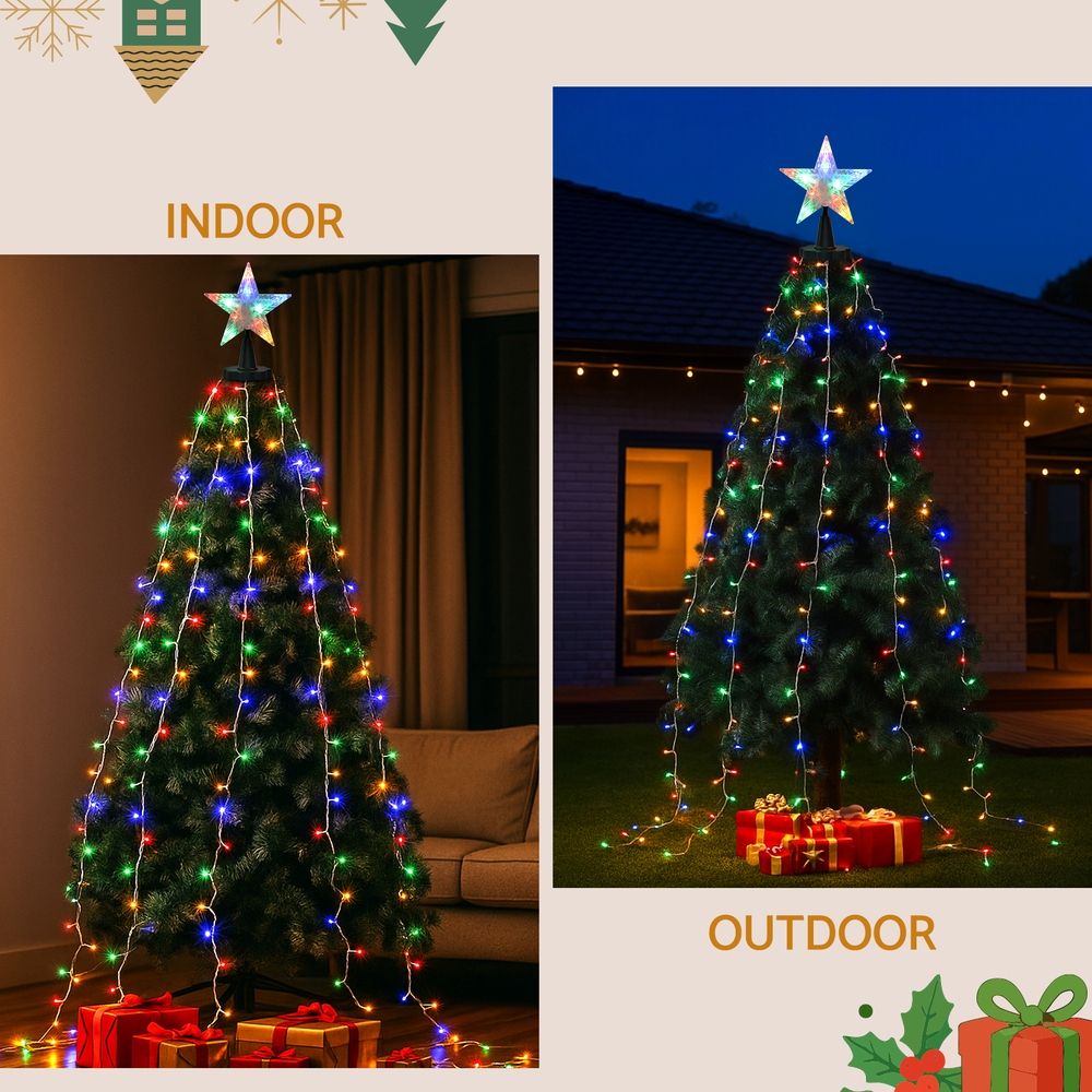 Star Topper with Waterfall Tree Lights, 2.5m, Multicolour