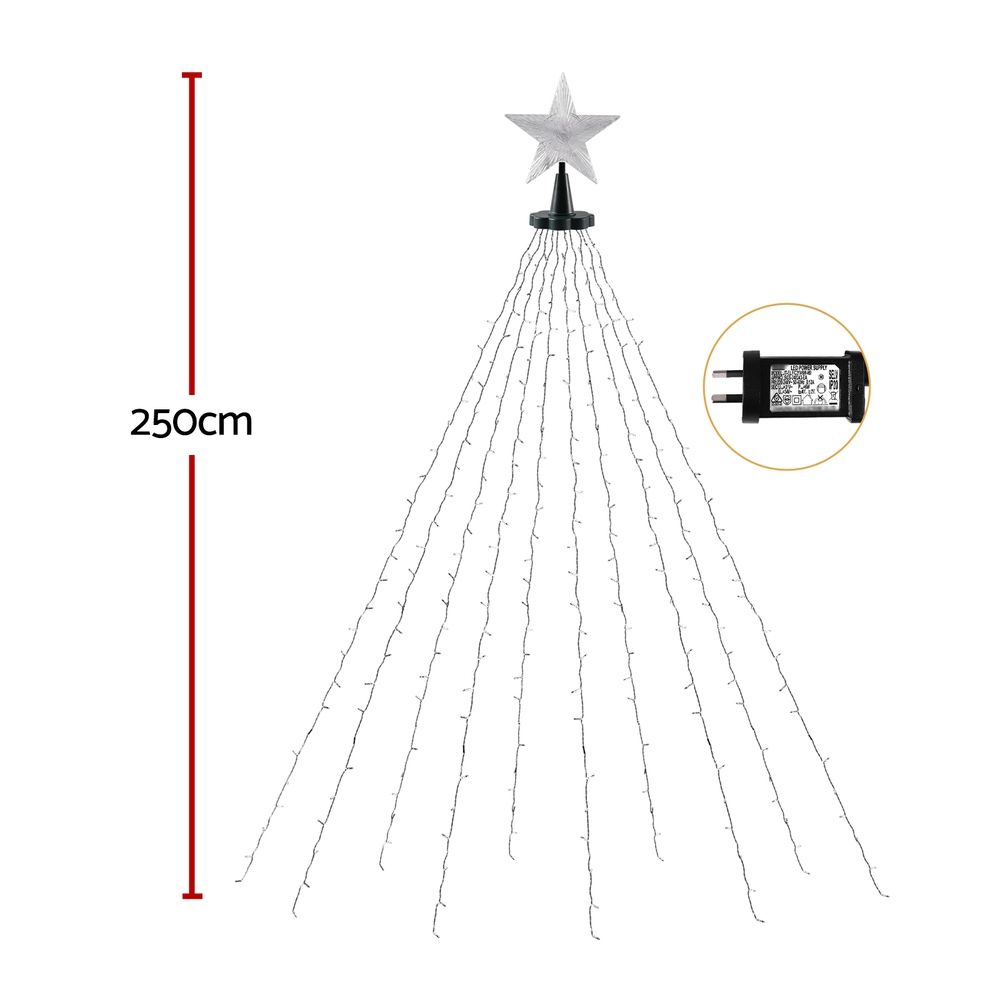Star Topper with Waterfall Tree Lights, 2.5m, Multicolour