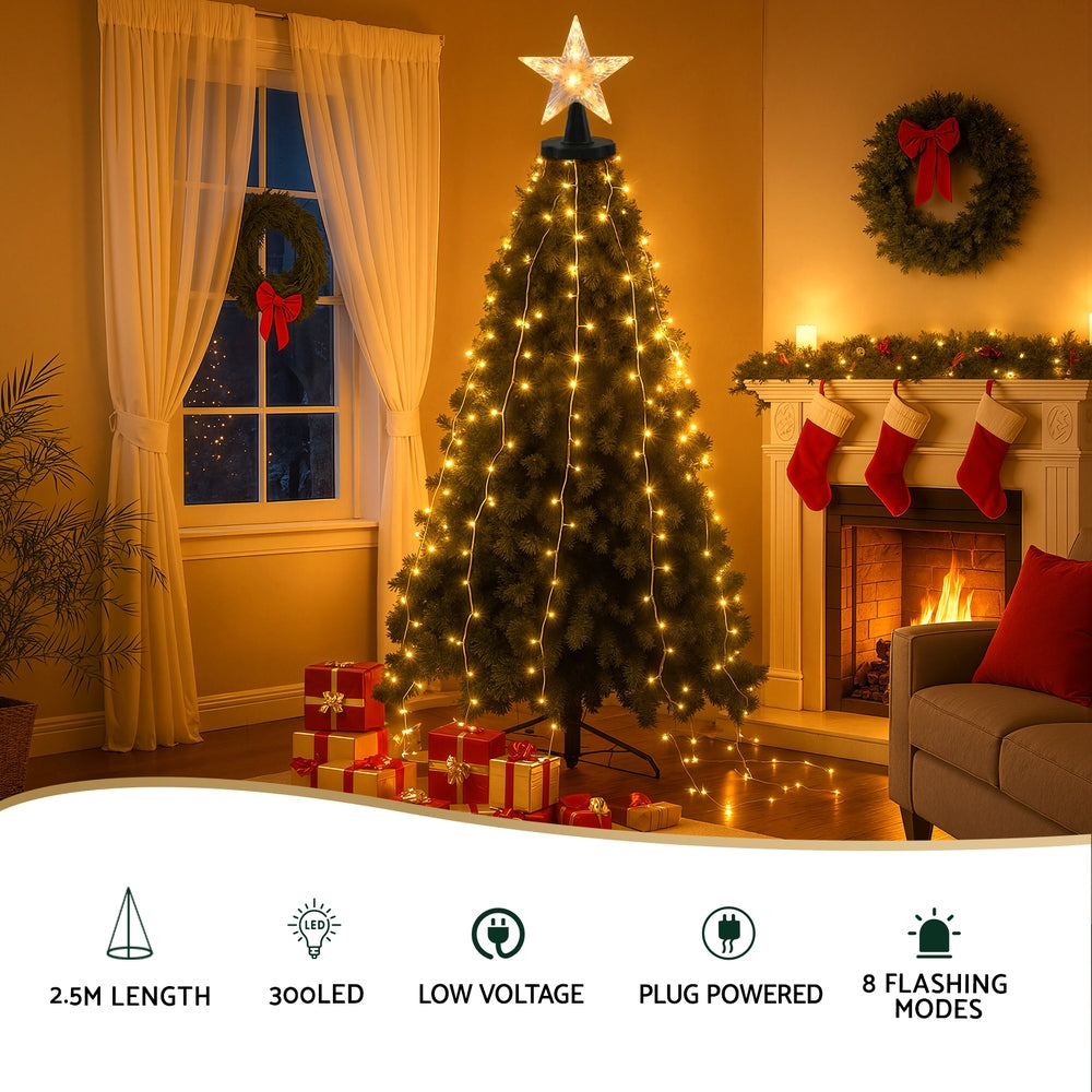 Star Topper with Waterfall Tree Lights, 2.5m, Warm White