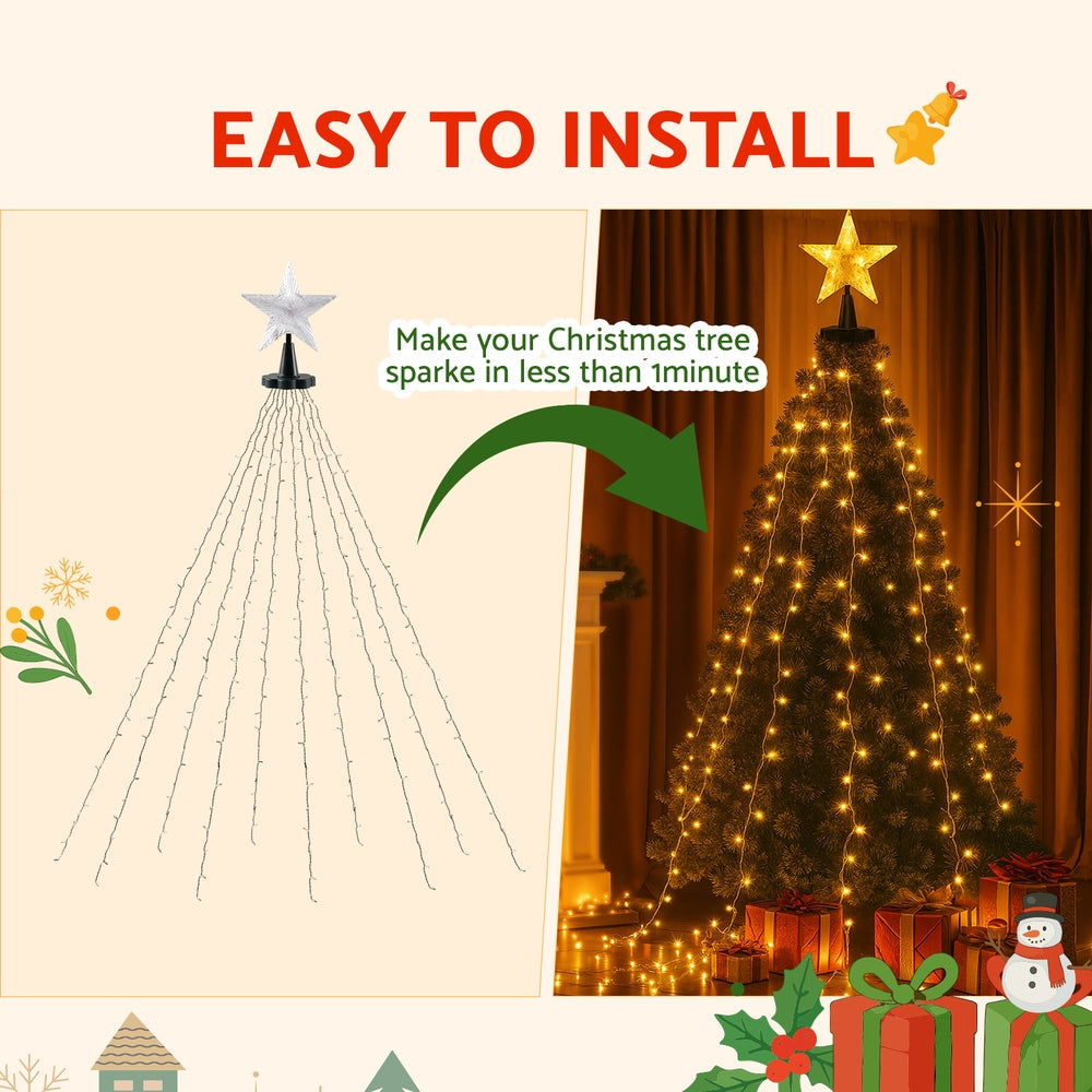Star Topper with Waterfall Tree Lights, 2.5m, Warm White