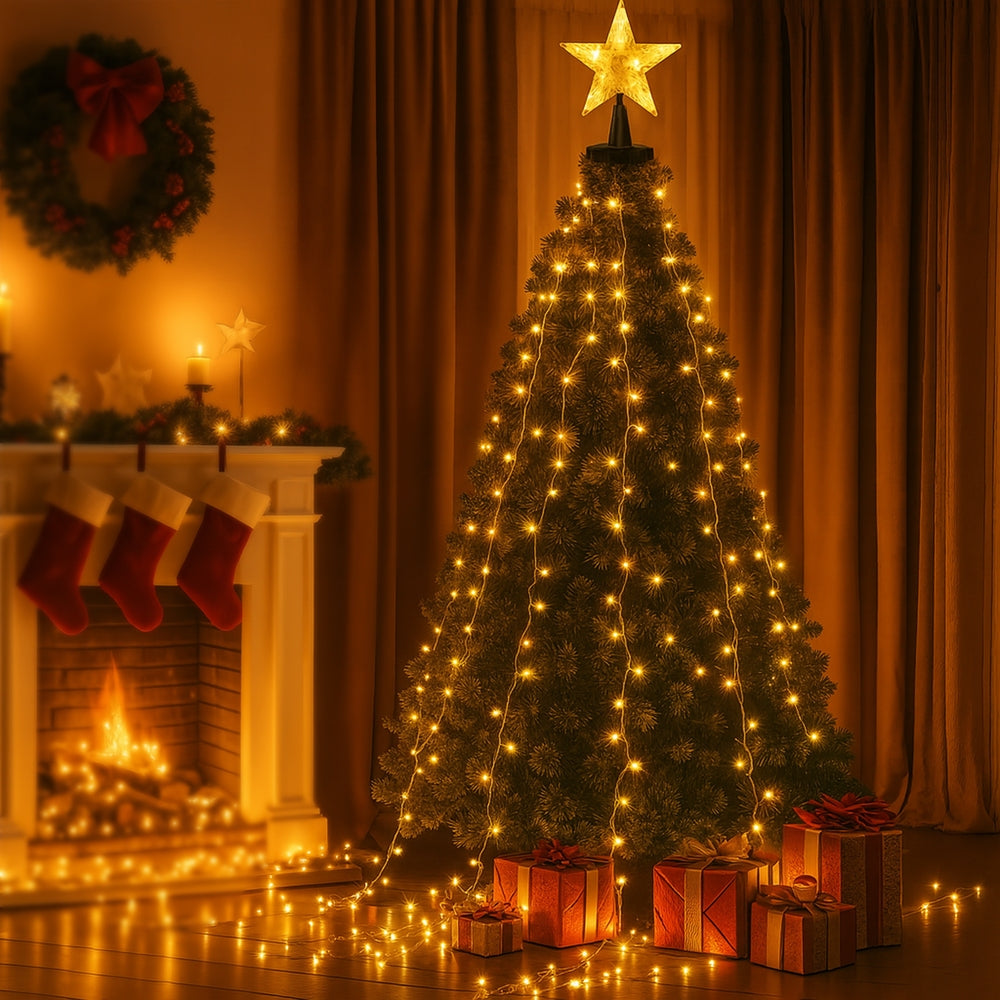 Star Topper with Waterfall Tree Lights, 2.5m, Warm White