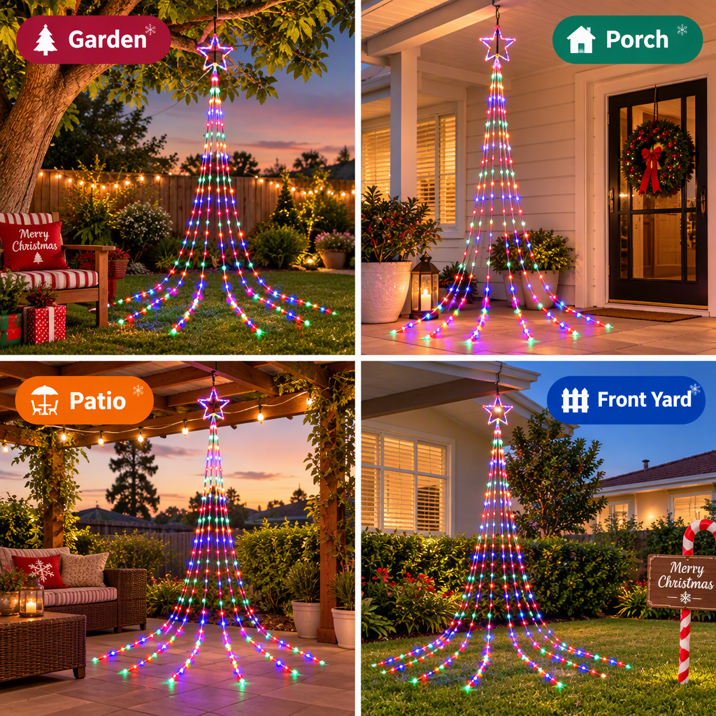 Solar Waterfall Star Lights, 3m, Multicolour