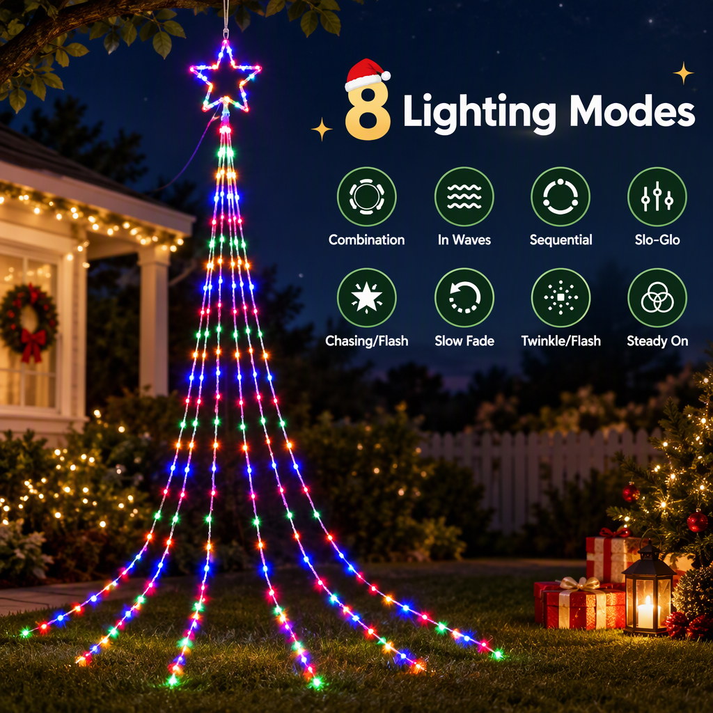 Solar Waterfall Star Lights, 3m, Multicolour