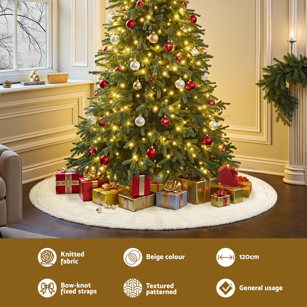 Cosy Knitted Tree Skirt, 120cm, Oatmeal