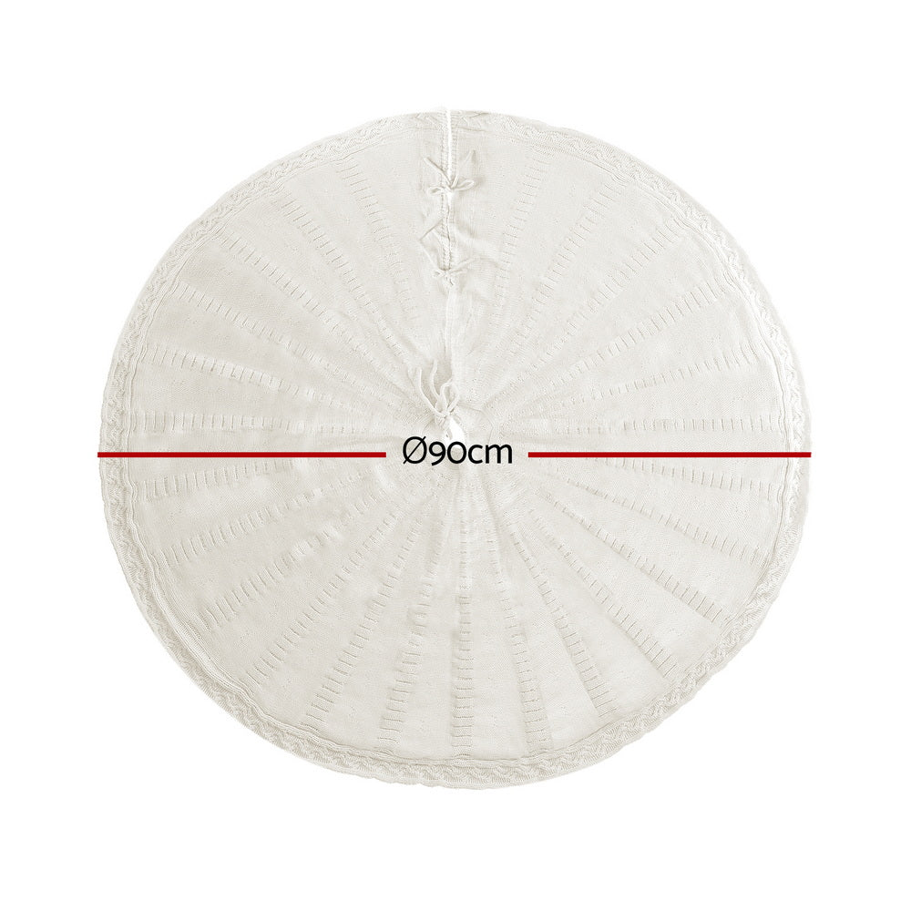 Cosy Knitted Tree Skirt, 90cm, Oatmeal