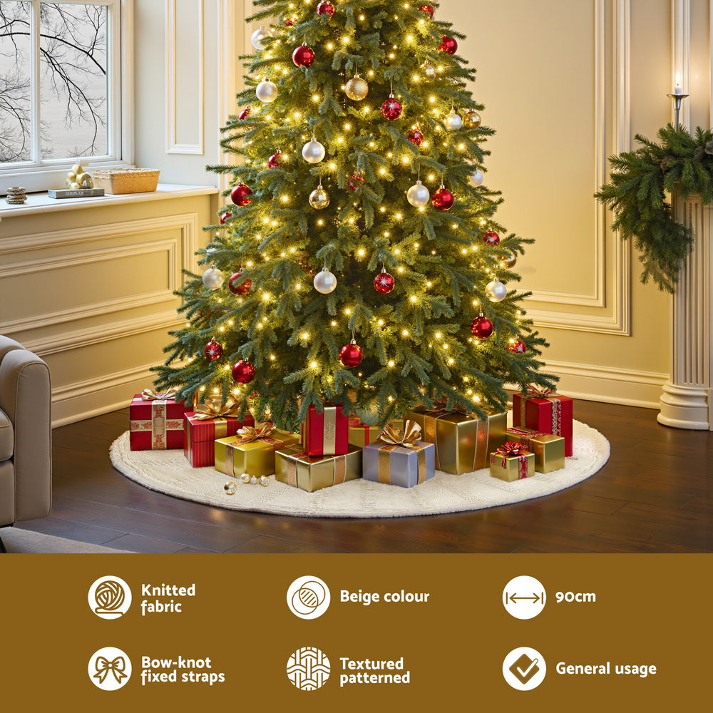 Cosy Knitted Tree Skirt, 90cm, Oatmeal