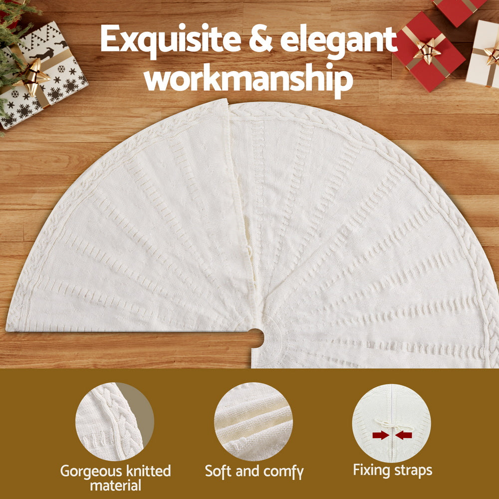 Cosy Knitted Tree Skirt, 90cm, Oatmeal