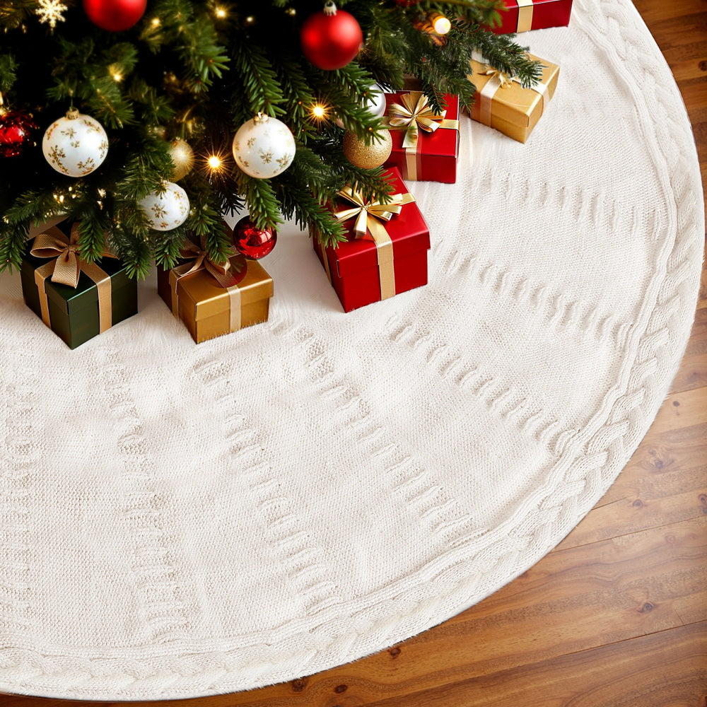 Cosy Knitted Tree Skirt, 90cm, Oatmeal